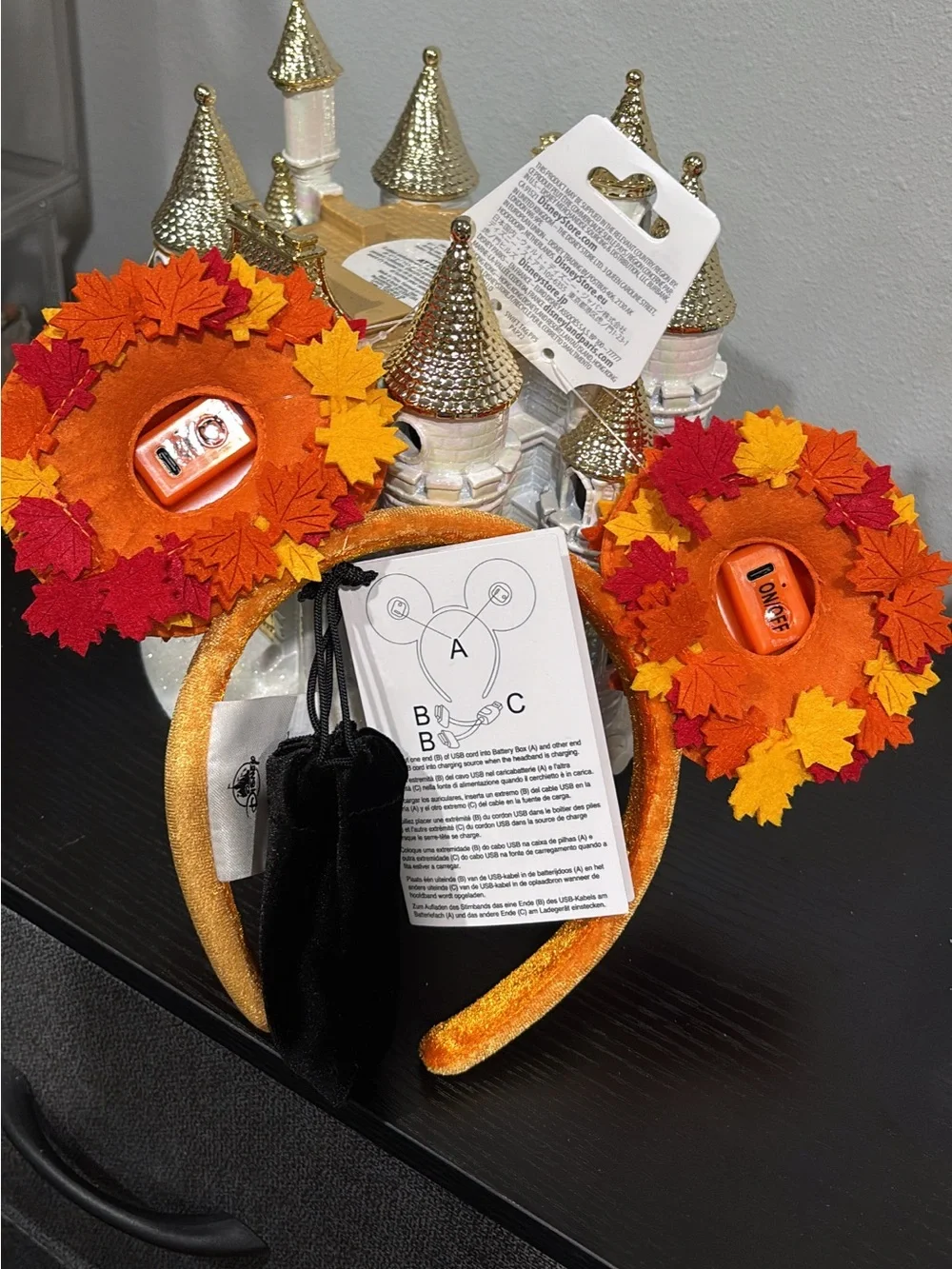 Disney Pumpkin Mickey Ears Headband with Fall Leaf Accents - Lights Up!! NWT!!
